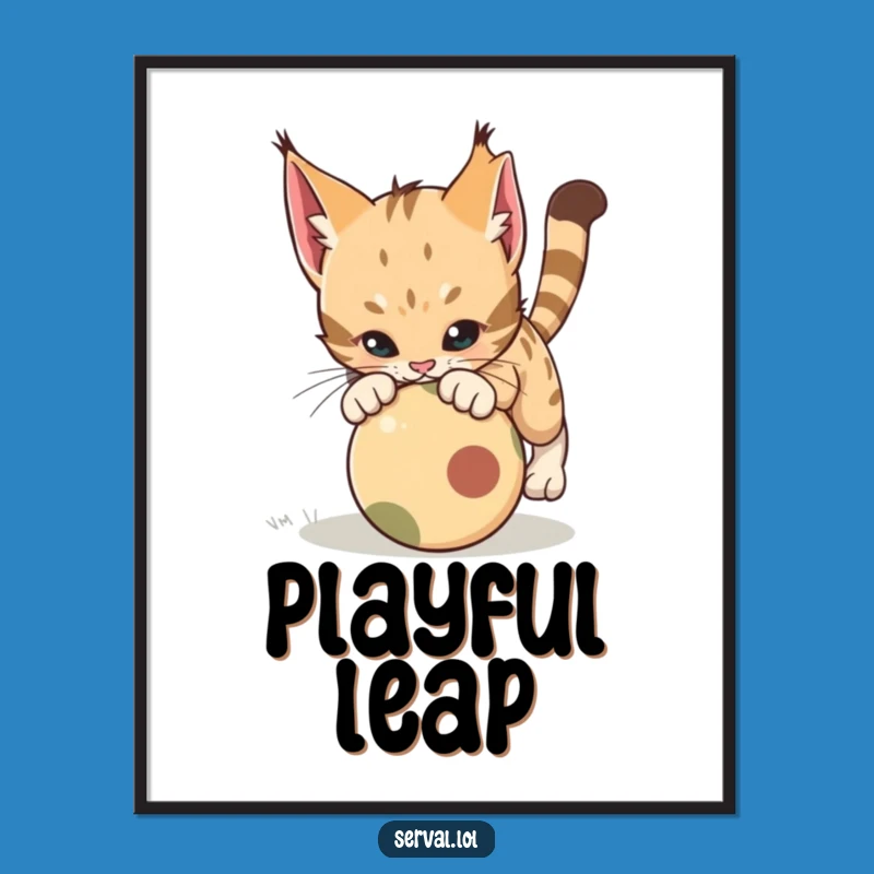 Funny Serval Pounce Digital Art: Playful Cat Download, Instant Funny Gift Decor