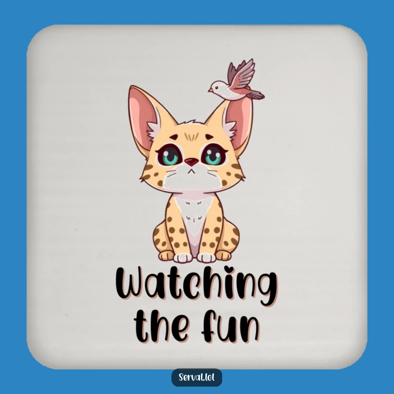 Funny Serval Bird Watching Drink Coaster: Protect Surfaces with Feline Focus, Perfect Funny Gift