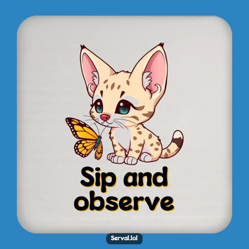 Funny Serval Butterfly Curiosity Coaster - Protect Surfaces with Gentle Charm