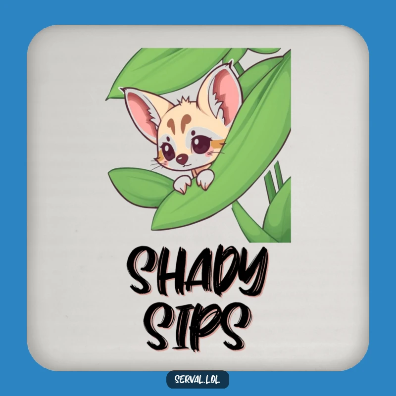 Funny Serval Coaster - Peeking Leaf Decor, Chic Humorous Table Accent