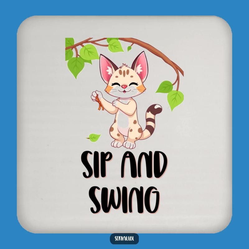 Funny Serval Coaster - Playful Batting Decor, Chic Humorous Table Accent