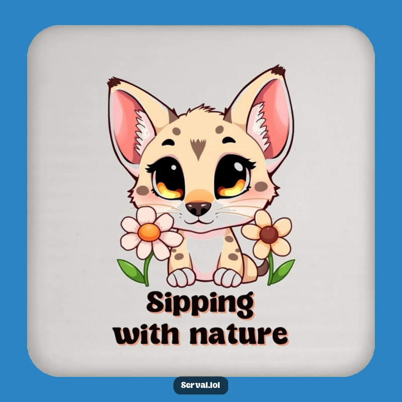 Funny Serval Flower Sniff Coaster Set: Protect Surfaces with Curious Style