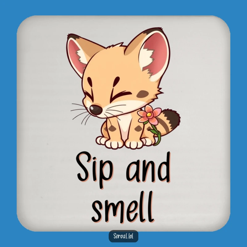Funny Serval Flower Sniffing Drink Coasters: Protect Surfaces Curious Cat Style, Funny Gift Set