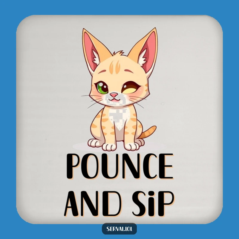 Funny Serval Cat Drink Coaster - Playful Wild Cat Home Decor Gift