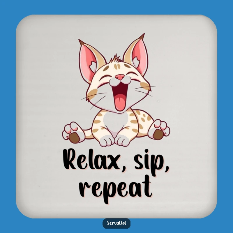 Set of Funny Serval Stretching Yawn Coasters: Protect Surfaces Wild Cat Style, Useful Funny Gift