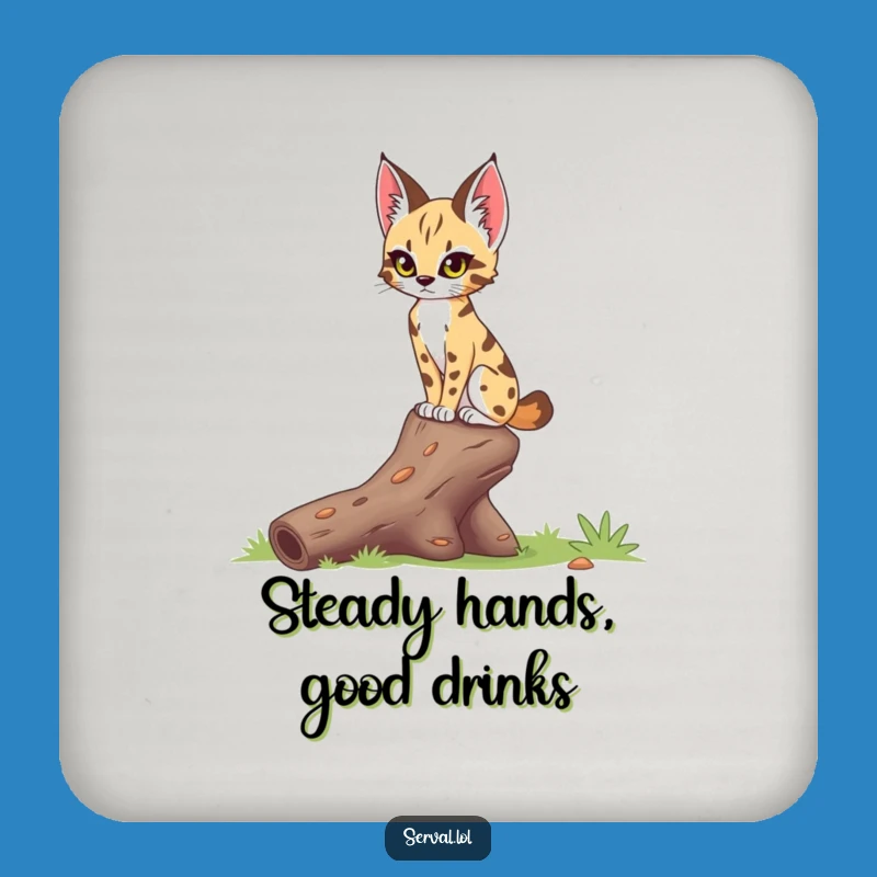 Funny Serval Log Balance Drink Coaster: Protect Surfaces with Feline Focus, Perfect Funny Gift