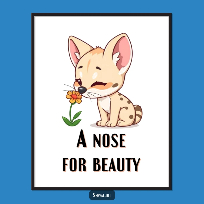 Funny Serval Flower Sniffing Poster: Bring Nature's Delight to Your Walls