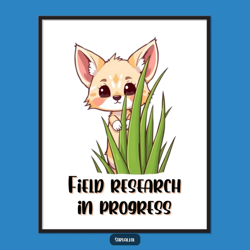 Funny Kawaii Serval Peeking Poster - Adorable Wall Art for Laughs