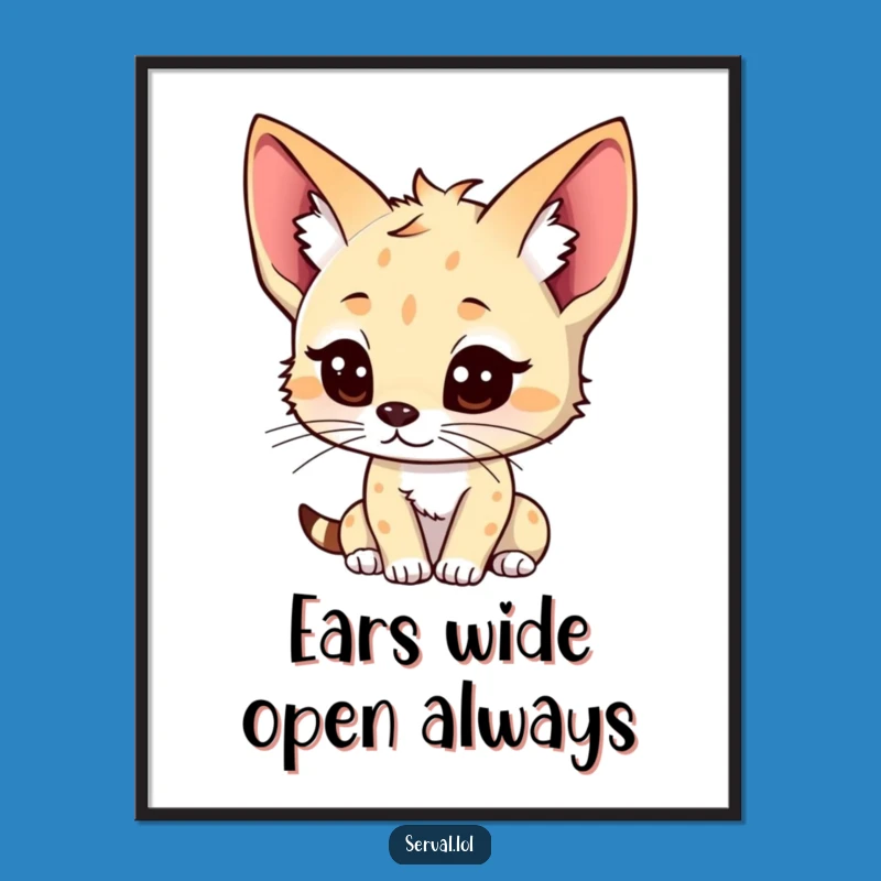 Funny Kawaii Serval Poster: Adorable Listening Art for Your Wall