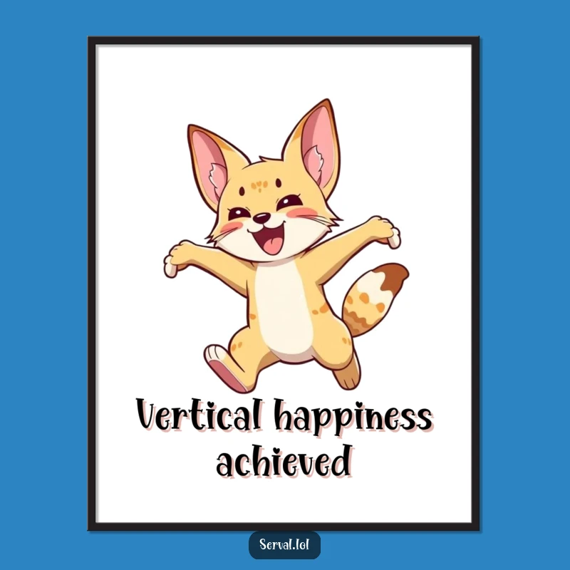 Funny Serval Joyful Leap Poster: Hilarious Wall Art for Happy Homes