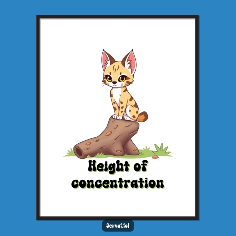 Funny Serval Log Balance Poster: Focused Feline Art, Perfect Funny Gift for Determined Decor