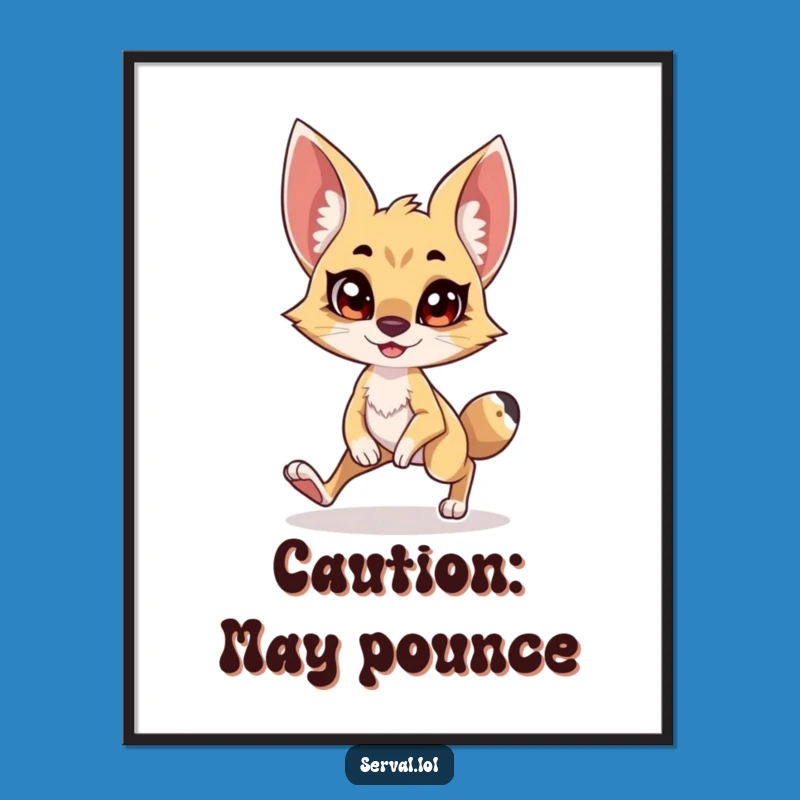 Funny Serval Tiptoe Poster: Comical Stealthy Cat Art, Hilarious Wall Decor Gift
