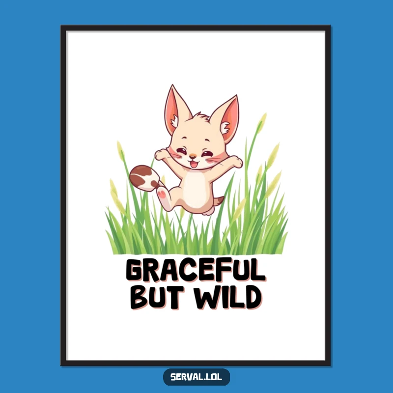 Funny Serval Leaping Poster: Playful Art of a Wild Cat in Motion