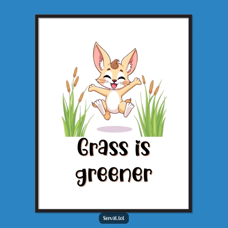 Funny Serval Leaping Grass Poster - Art of Pure Exhilaration