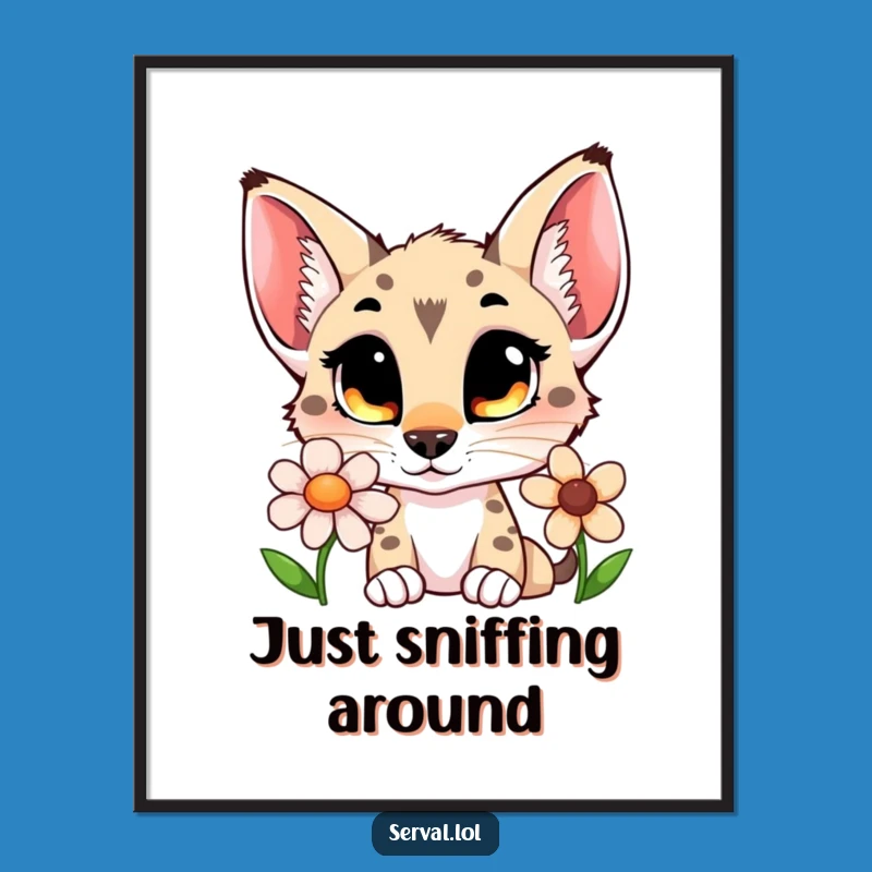 Funny Serval Flower Sniff Poster: Adorn Your Walls with Curious, Blooming Art