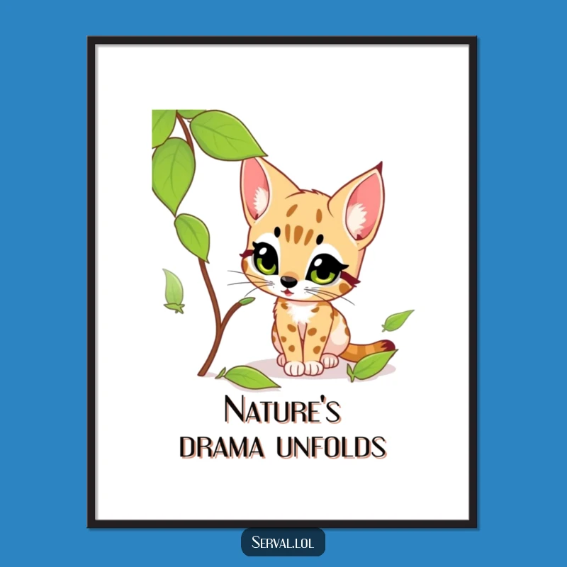 Funny Serval Stalking Leaf Poster: Exciting & Hilarious Wall Art Gift