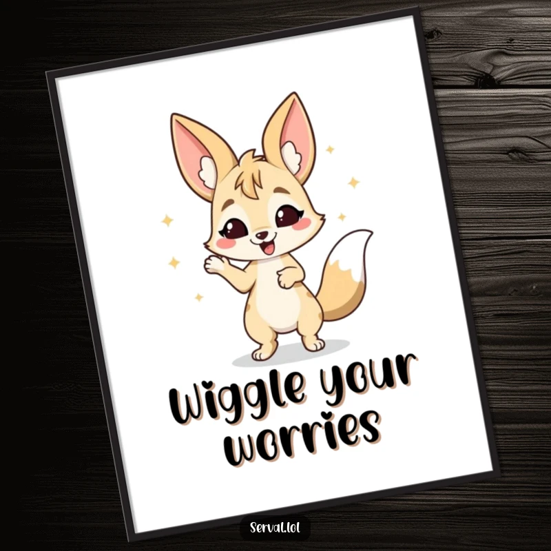 Funny Serval Poster: A serval character doing a happy wiggle dance, perfect for vibrant and joyful wall art.