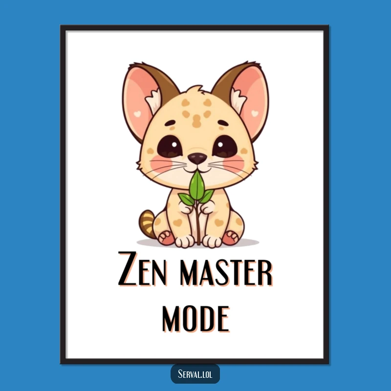Funny Kawaii Serval Leaf Balance Poster - Adorable Wall Art