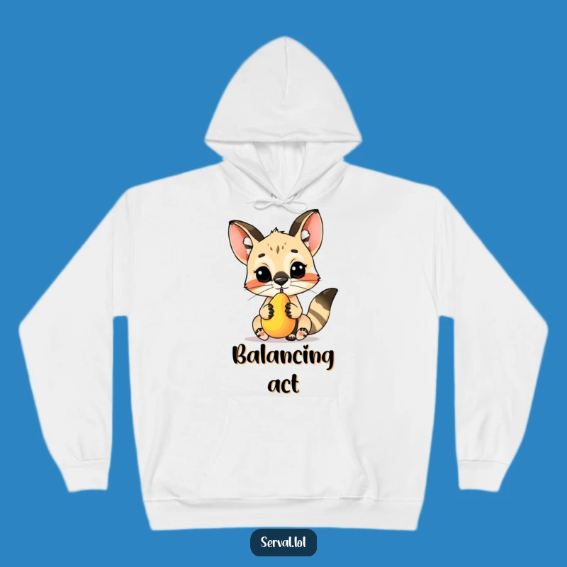 Funny Serval Fruit Balance Hoodie - Cozy Comfort, Quirky Skill