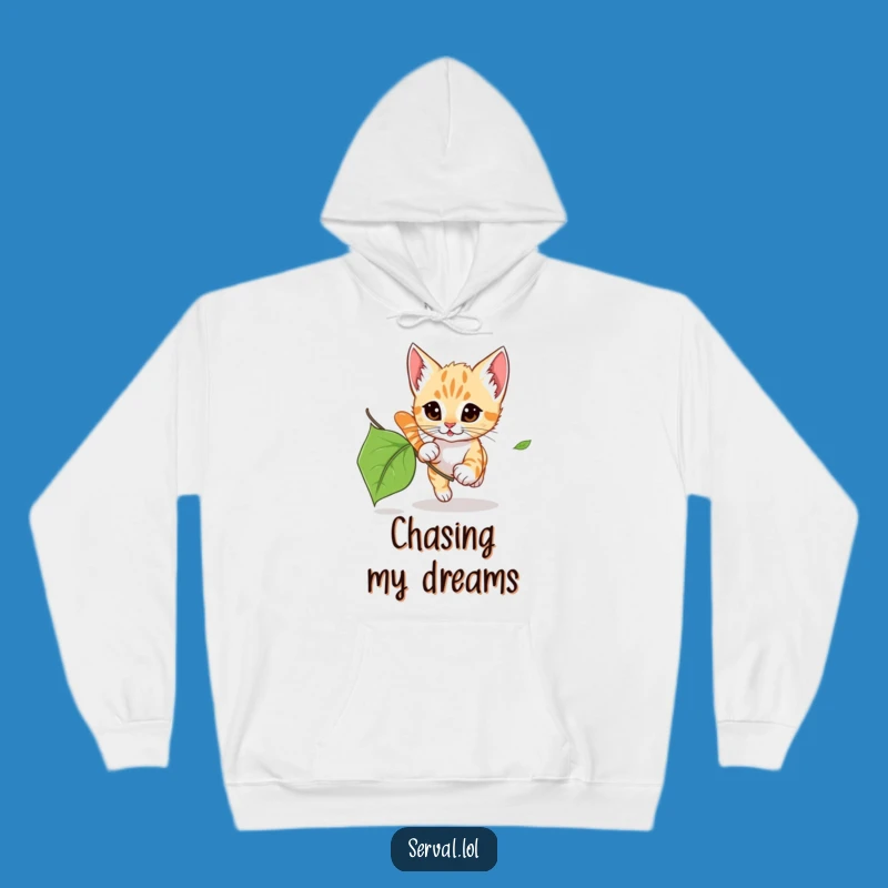 Funny Serval Kitten Leaf Chase Hoodie: Cozy Up with Wild, Humorous Style