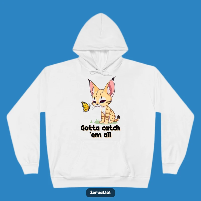Funny Serval Butterfly Hunter Hoodie - Cozy & Hilarious Cat Gift!