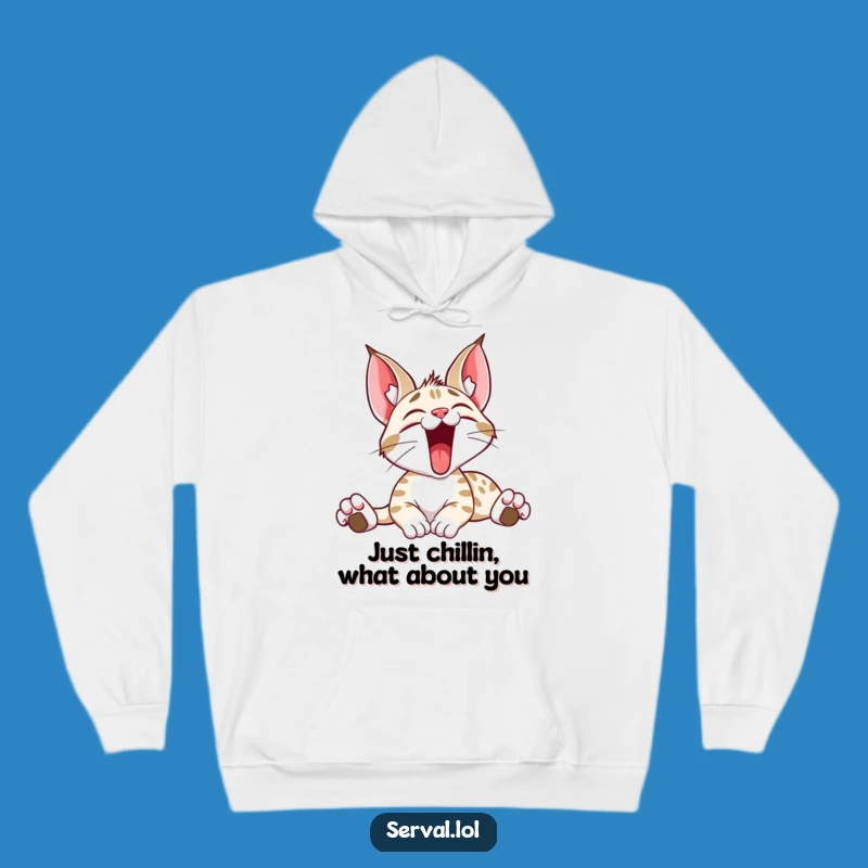 Cozy Funny Serval Stretching Yawn Hoodie: Warm Wild Cat Sweatshirt, Ultimate Funny Gift