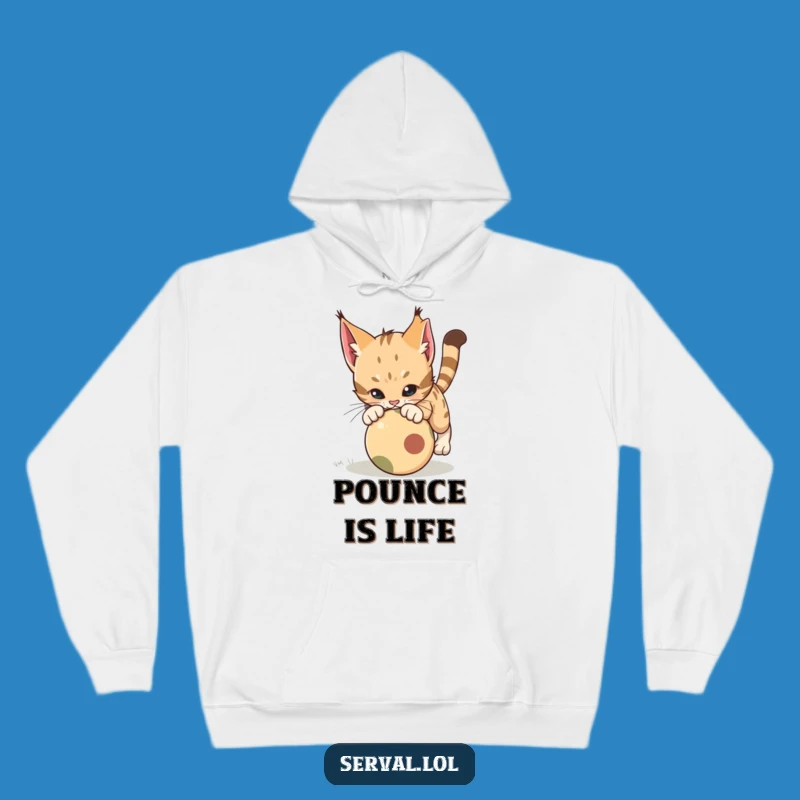 Funny Serval Pounce Hoodie: Cozy Cat Action Sweatshirt, Best Funny Gift for Warmth