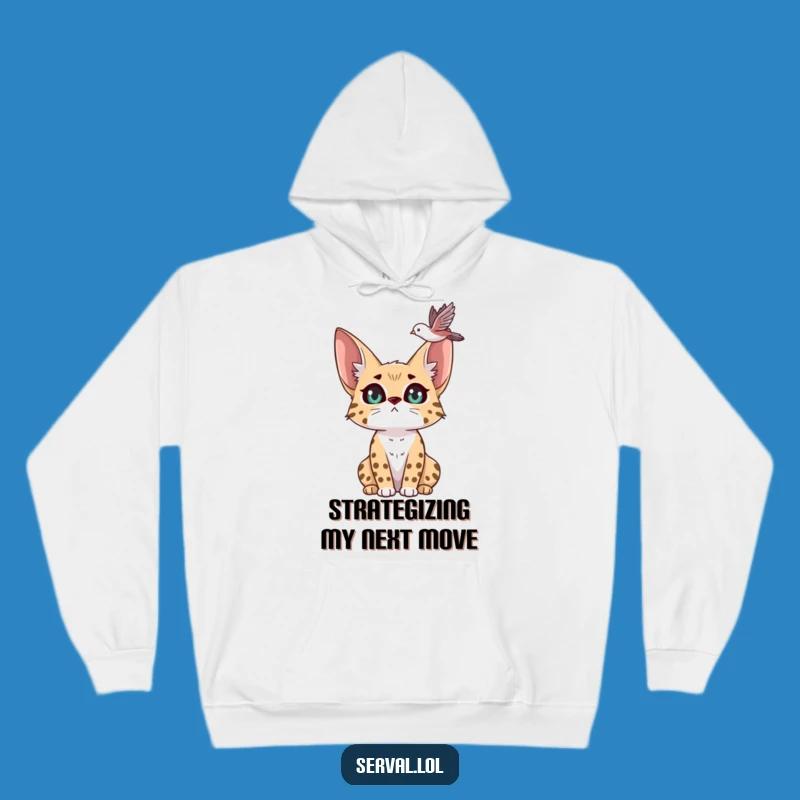 Funny Serval Bird Watching Hoodie: Cozy Feline Vigilance, Perfect Funny Gift for Bird Enthusiasts