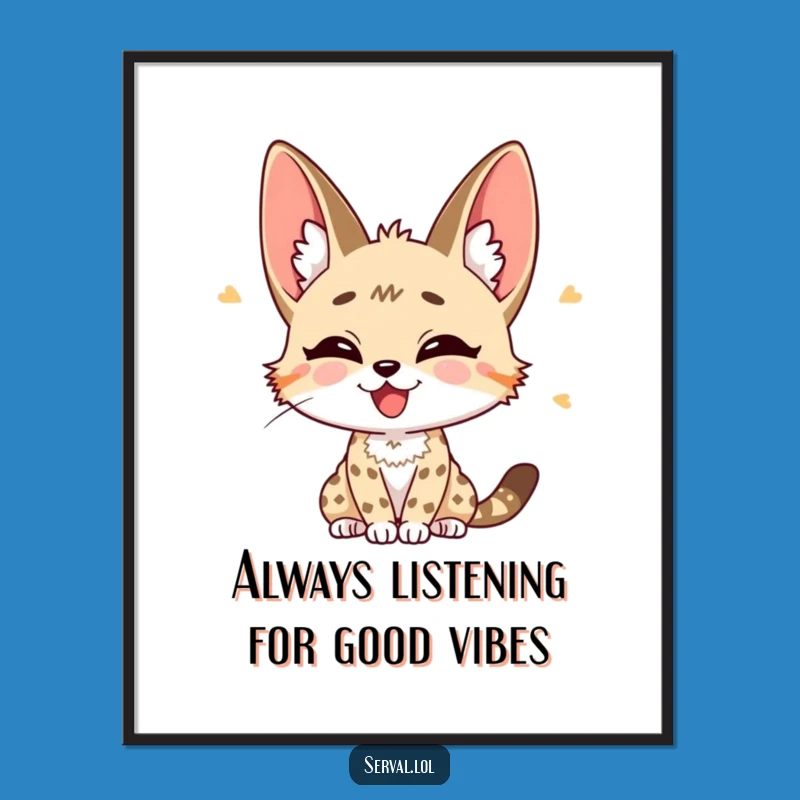 Free Printable Serval Listening Wall Art - Funny Downloadable Curious Cat Decor