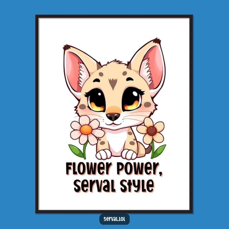 Free Printable Serval Wall Art: Curious Flower Sniffer Funny Downloadable Art Gift!
