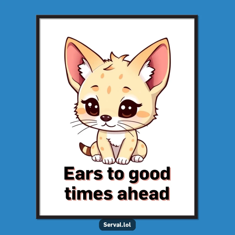 Free Printable Kawaii Serval Wall Art - Cute Listening Cat Decor