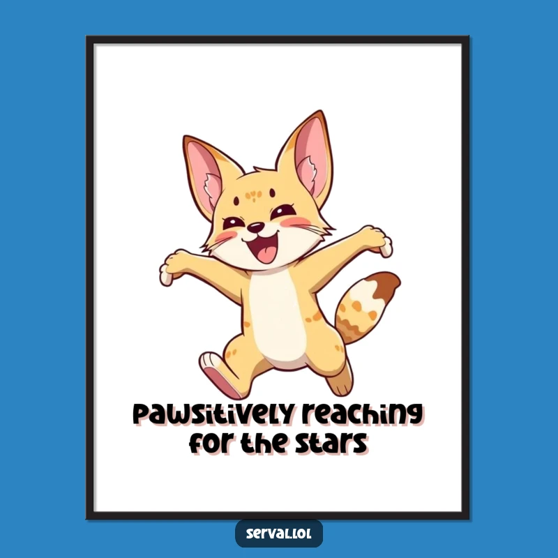 Free Printable Wall Art: Exuberant Serval Leap, Funny Downloadable Decor