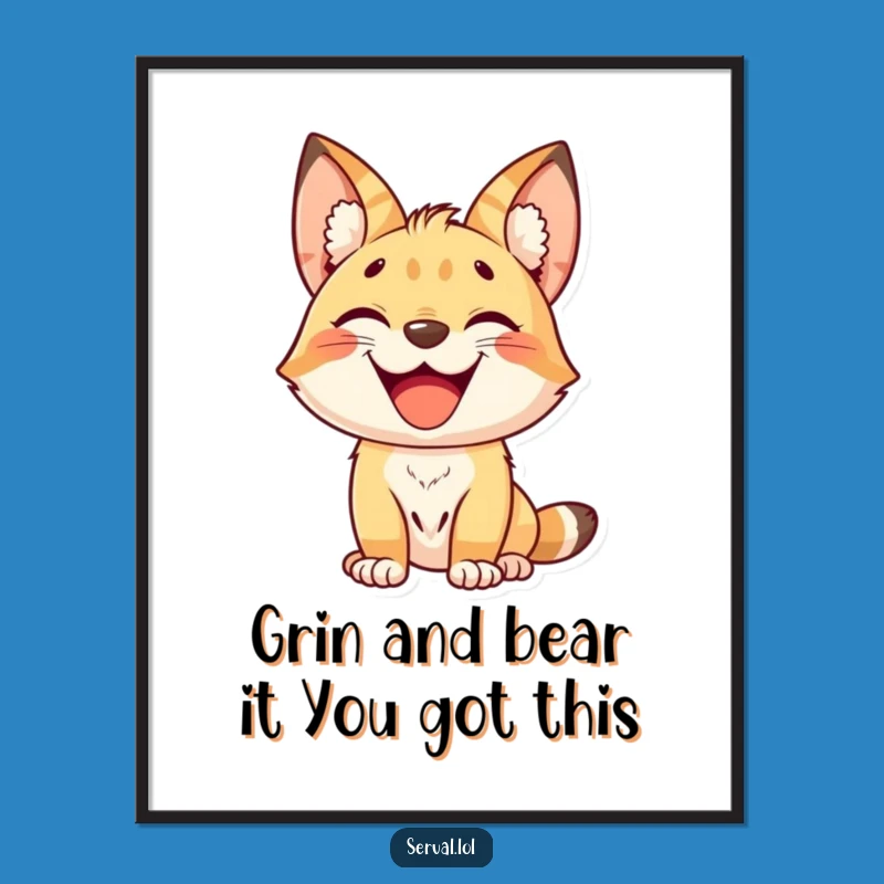 Free Printable Wall Art: Grinning Kawaii Serval, Funny Downloadable Joy!