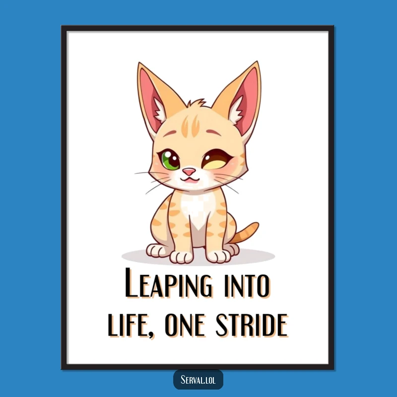 Funny Free Printable Wall Art: Serval Cat Crouching, Playful Jungle Downloadable Decor