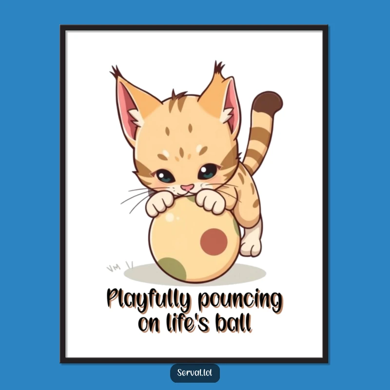 Free Printable Wall Art: Dynamic Serval Cat Pounce, Whimsical Decor Download