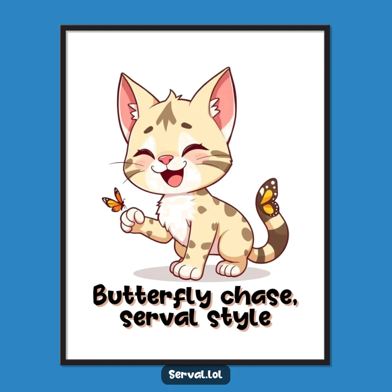 Serval Butterfly Pounce Free Printable Wall Art: Funny Downloadable Art for Whimsical Decor