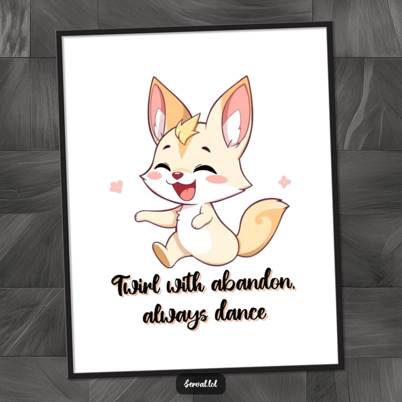 Funny Free Printable Wall Art: A serval character captured mid-twirl, exuding pure, joyful energy and playful movement.