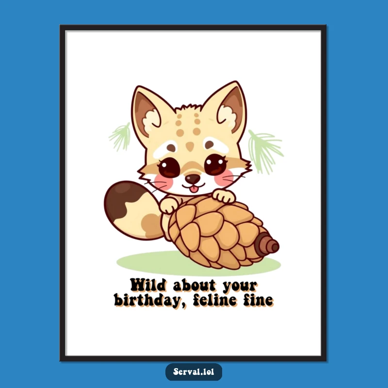 Free Printable Kawaii Serval Pouncing Wall Art - Funny Downloadable Decor for Animal Lovers