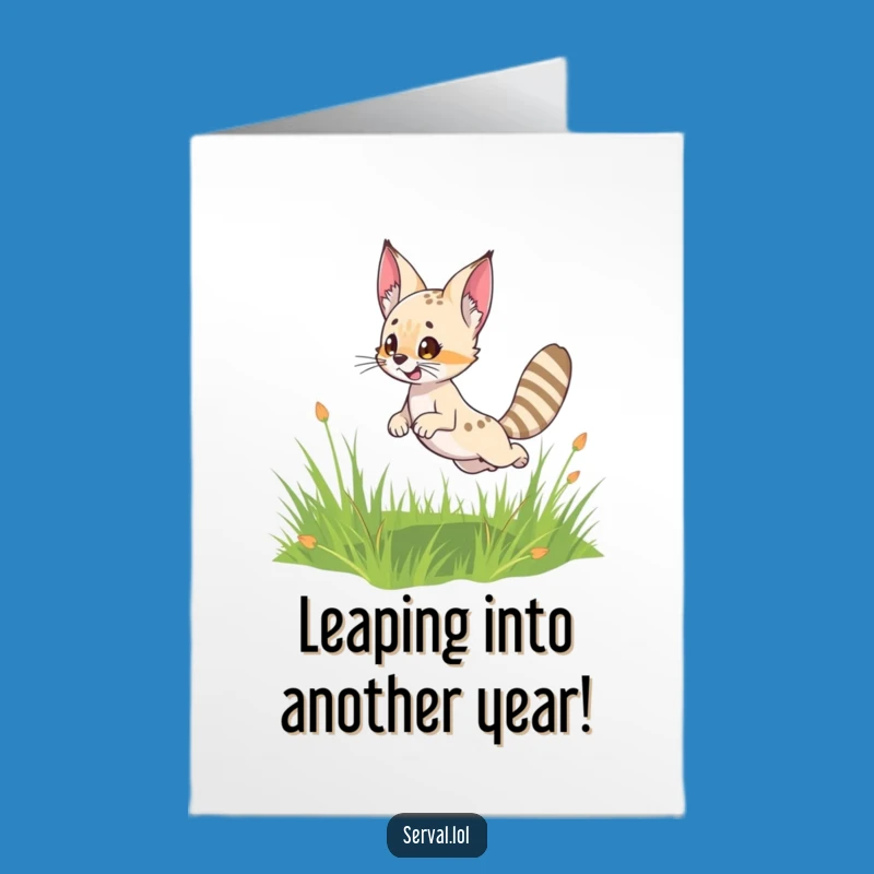 Free Printable Birthday Card: Cute Serval Leaping Fun for a Purrfectly Wild Celebration