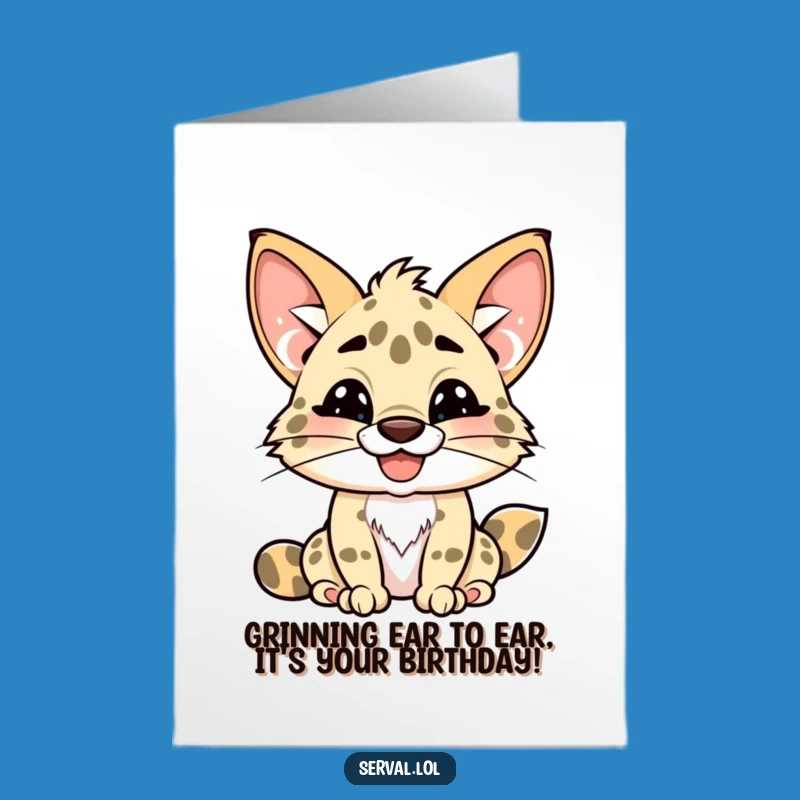 Free Printable Funny Serval Birthday Card - Grinning Cat for a Wild Celebration