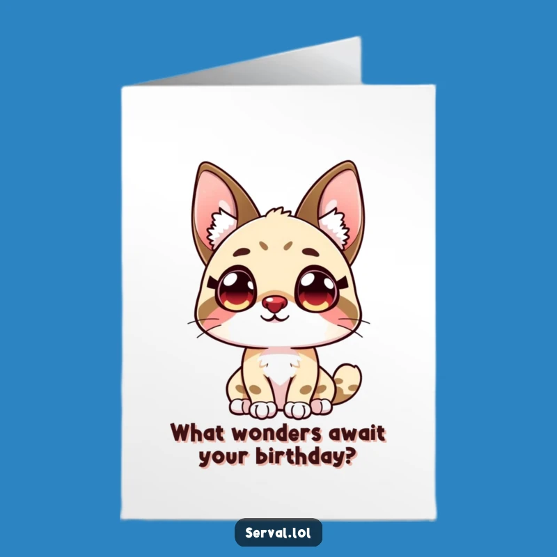 Free Printable Serval Birthday Card: Curious Eyes Downloadable Funny Gift