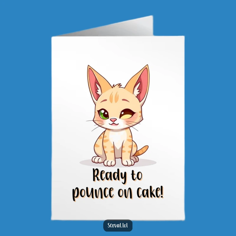 Funny Free Printable Birthday Card: Serval Cat Springing into Fun, Downloadable Guess Gift