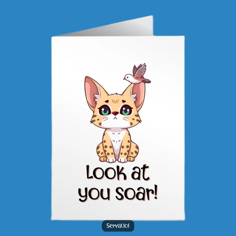 Free Printable Congrats Card: Serval Bird Focus, Amusing Downloadable Celebration
