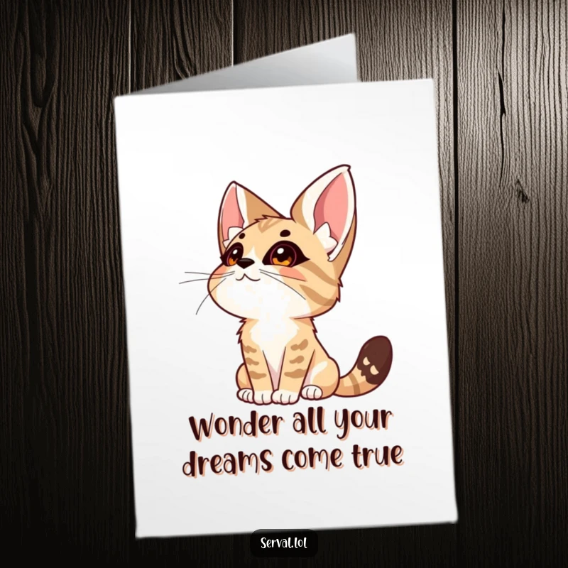 Funny Free Printable Congratulations Card featuring a serval cat looking up at the sky with a dreamy, wondrous expression