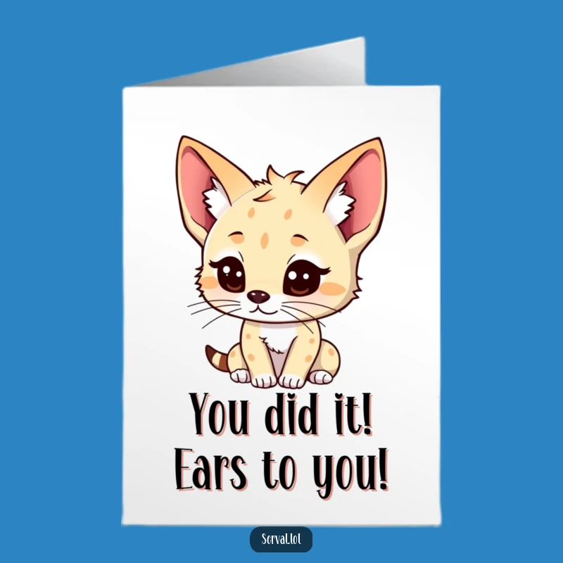 Free Printable Kawaii Serval Con-CAT-ulations Card - Adorable Listening Cat
