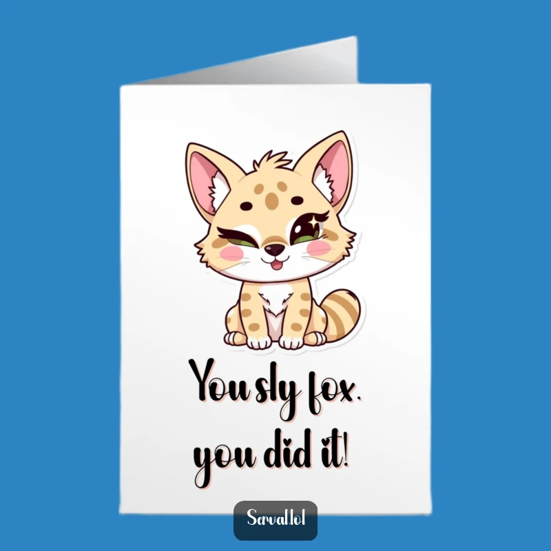 Free Printable Winking Serval Congratulations Card - Funny Downloadable Gift for a Sly Celebration