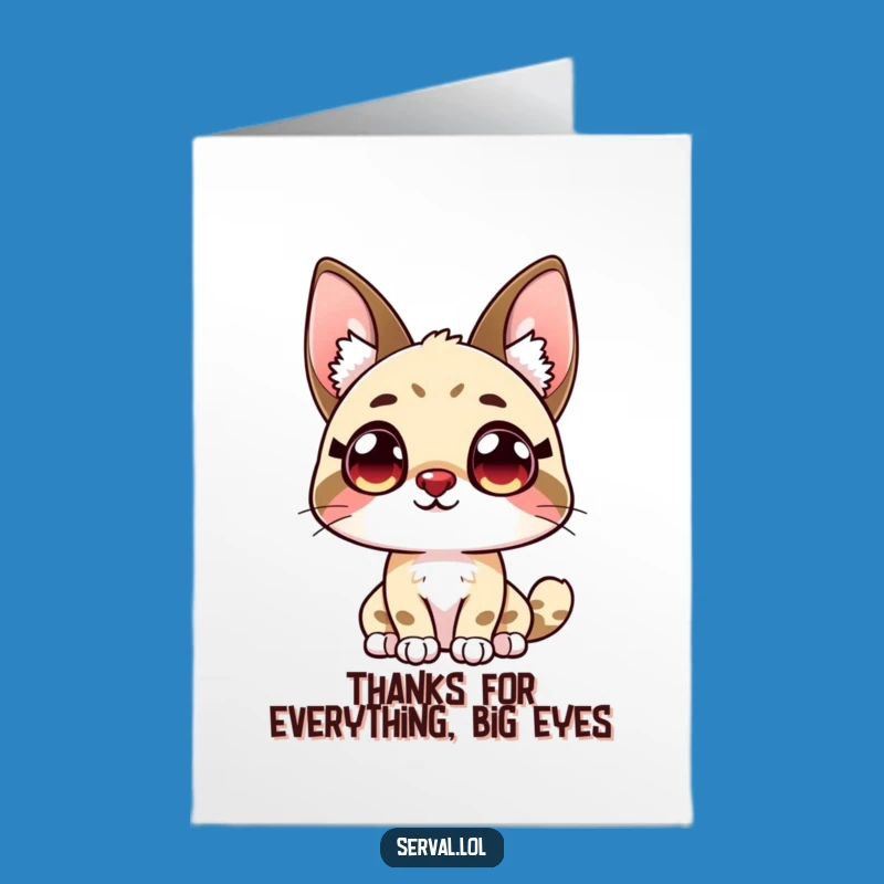 Free Printable Serval Thank You Card: Adorable Gaze Downloadable Gift