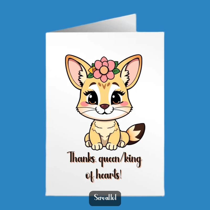 Free Printable Serval Thank You Card: Cheeky Grin Flower Crown Funny Downloadable Gift!