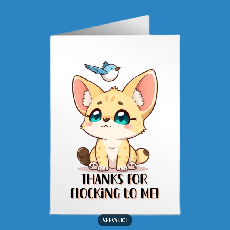 Free Printable Thank You Card: Awed Serval Watching Bird, Downloadable Gratitude for Inspiration