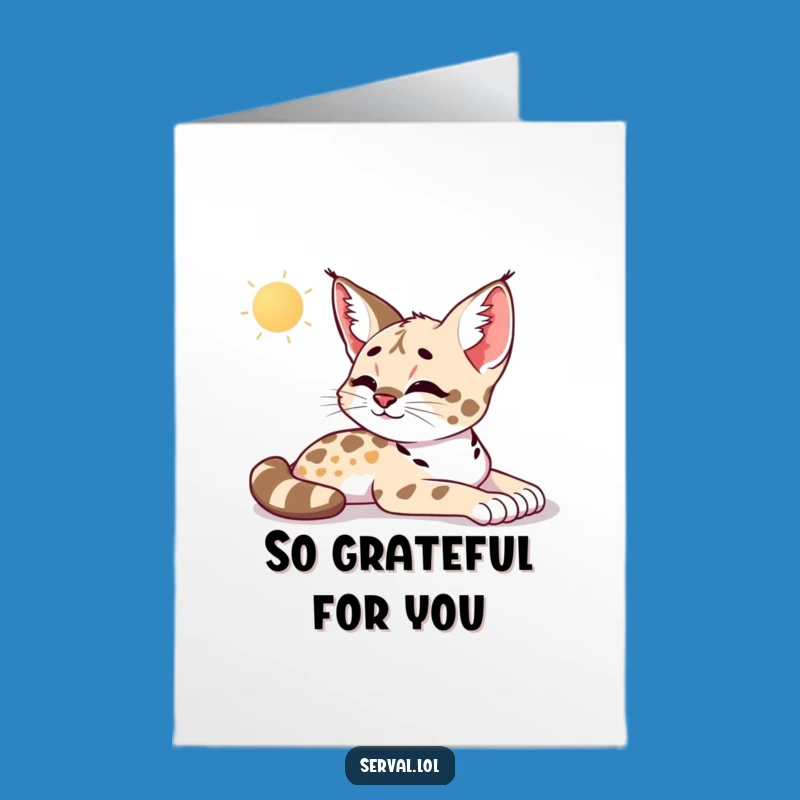 Free Printable Thank You Card: Serene Serval Stretch, Calm Downloadable Gratitude